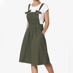 Potter’s Pot Women’s Olive Linen Suspender A-Line Skirt - Size Large
